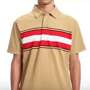 Gap Athletic Fit Tan & Maroon Strip Short Sleeve Polo Shirt Size XL